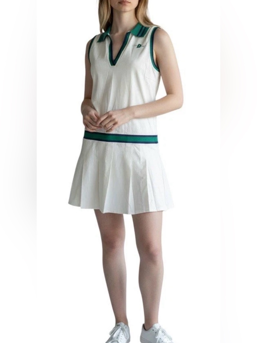 Prince Pickleball Sleeveless Tennis Dress White Green Pleated Skirt Size M